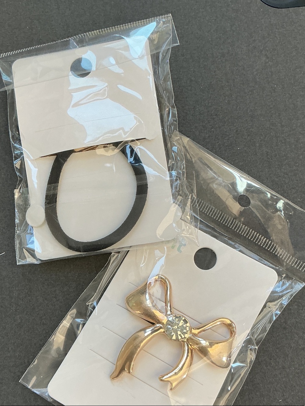 Mint Gold Bow Hair ties with Clear Crystal Center - Picture 2 of 2